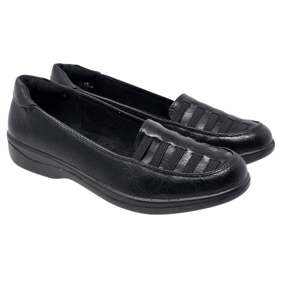 Easy Street Genesis Loafer Black Faux Leather Comfort Women Size‎ 6.5 Wide